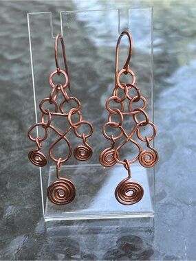 Handcrafted Copper Spiral Drop Earrings - Women Jewelry